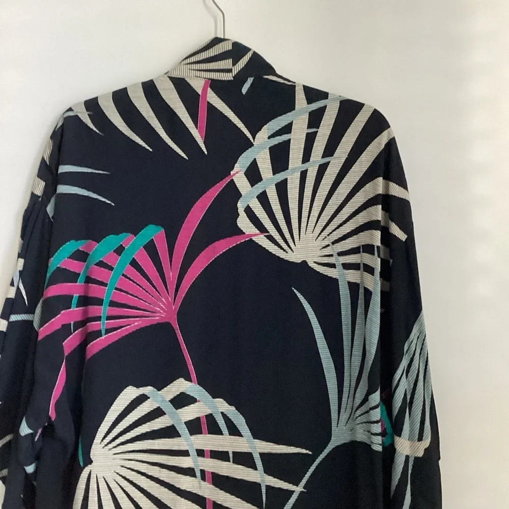 Maeve Kira Long Kimono Jacket Womens Size XS/S Black Tropical Floral Pockets - Picture 8 of 15